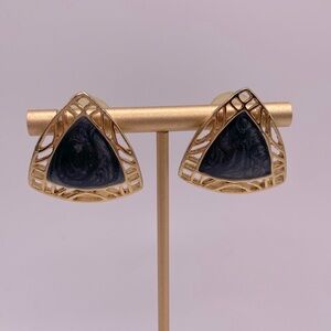 Gold and grey triangular earrings